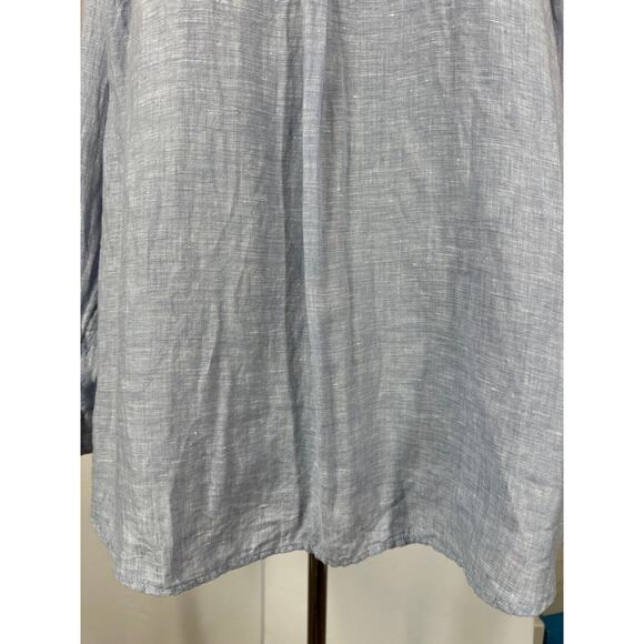Cynthia Rowley 100% Linen Long Roll Tab Sleeves Light Blue Tunic Blouse Top 1X - Picture 7 of 16